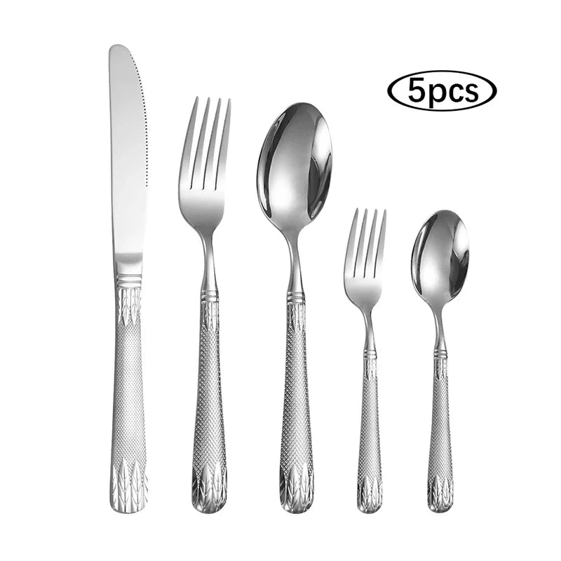 Axyaa Stainless Steel Western Tableware Set with 6Pcs Steak Knife, Fork, Spoon
