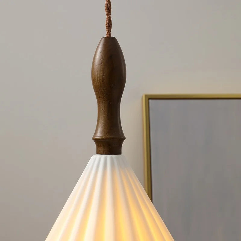 Axyaa Nordic LED Pendant Lights Ceramic Wood Hanging Lamp for Home Decor