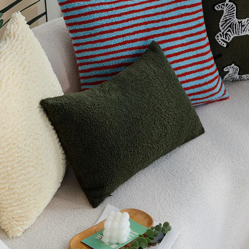 Axyaa White Plush Fur Cushion Cover - Nordic Style Sofa Pillowcase