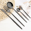 Axyaa 30-Piece Stainless Steel Dinnerware Set - Black Knife Fork Spoon Western Cutlery