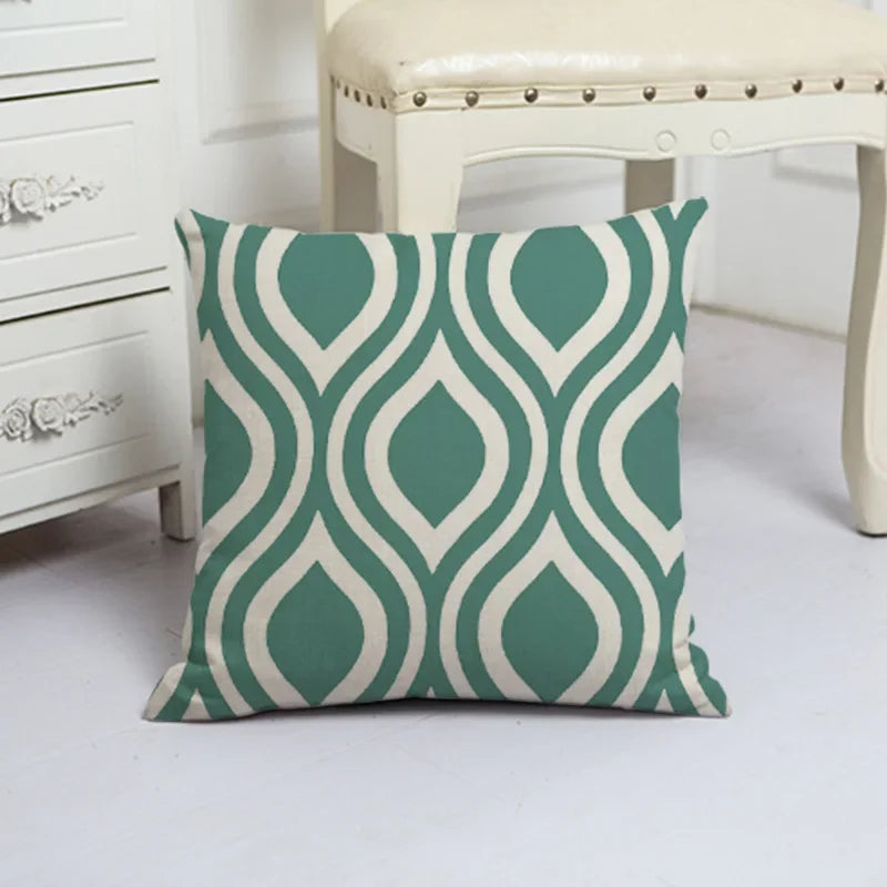 Blue Arrow Geometric Petal Linen Pillowcase by Axyaa