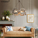 Axyaa Vintage White Wooden Chandelier: Rustic Metal Lighting for Living Dining Bedroom