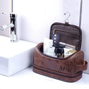 Axyaa Waterproof Leather Toiletry Bag with Hanging Hook - Travel Cosmetic Organizer