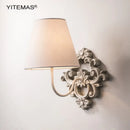 Axyaa Vintage White Wooden Wall Light With Fabric Shade Bedroom Wall Sconce