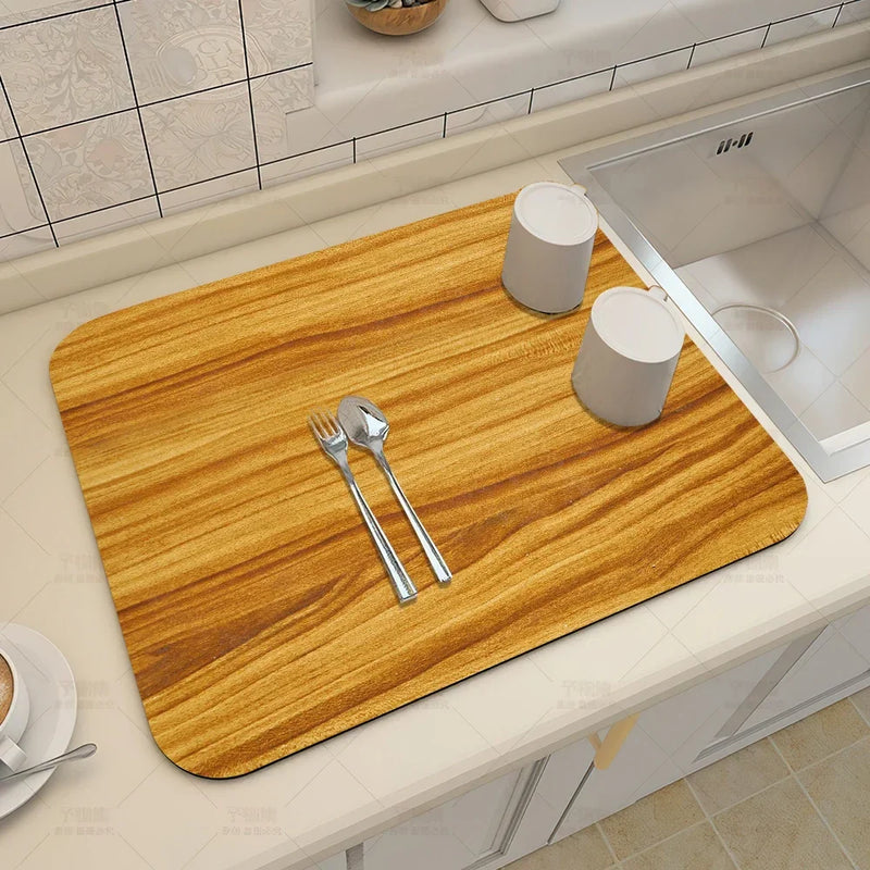 Axyaa Wood Grain Print Placemat Set for Kitchen Tableware, Coffee, and Draining Mats.