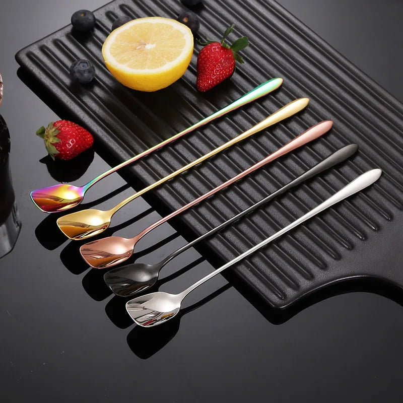 Axyaa Stainless Steel Square Head Spoon Teaspoons - Kitchen Tableware Mixing Spoons