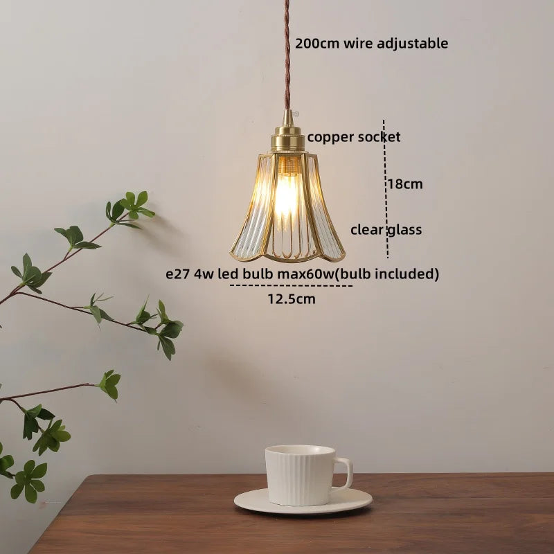 Axyaa Glass Copper LED Pendant Light for Home Decor - Nordic Style