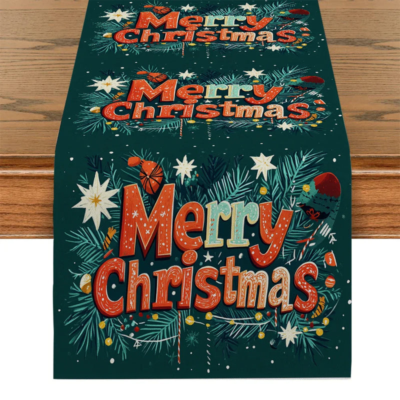 Axyaa Christmas Farmhouse Table Runner Lights Bells Party Decor Dining Cloth