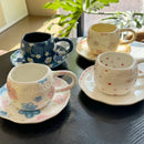 Axyaa Ceramic Coffee Cups & Saucers Set, Hand-Kneaded Flower Design Mug, Ideal for Afternoon Tea