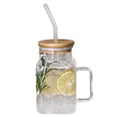 Axyaa Square Glass Mug with Bamboo Lid and Bent Glass Straw, 620ml