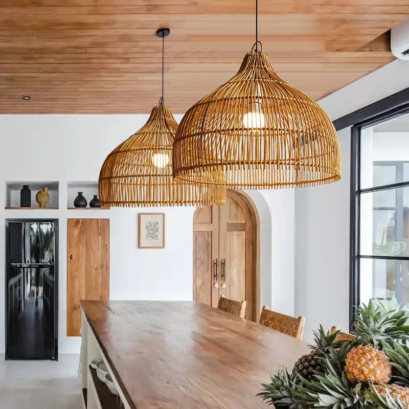 Axyaa Wabi Sabi Bamboo Rattan Pendant Lamps for Bedroom Living Room Dining Bar