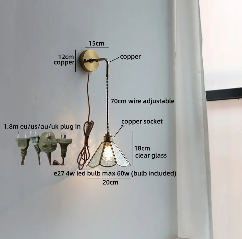 Axyaa Clear Glass LED Wall Lamp Gold Brass Finish Japan Style Home Décor