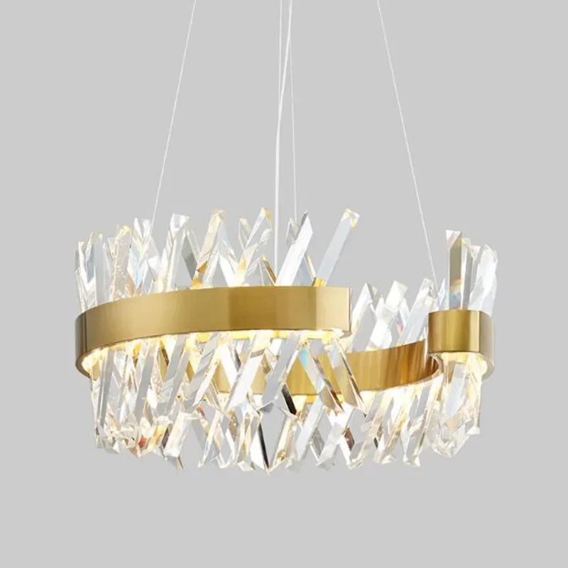 Axyaa Crystal Pendant Light: Modern Semi Round Hanging Room Lamp