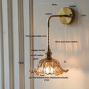 Axyaa Green Flower Glass Wall Sconce with Adjustable LED Wire, Pull Chain for Bedroom, Bathroom