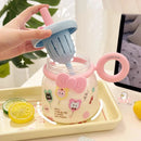 Axyaa Cute Cat Water Bottle with Straw Cap and Handle - 950ml Gym Travel Tumbler