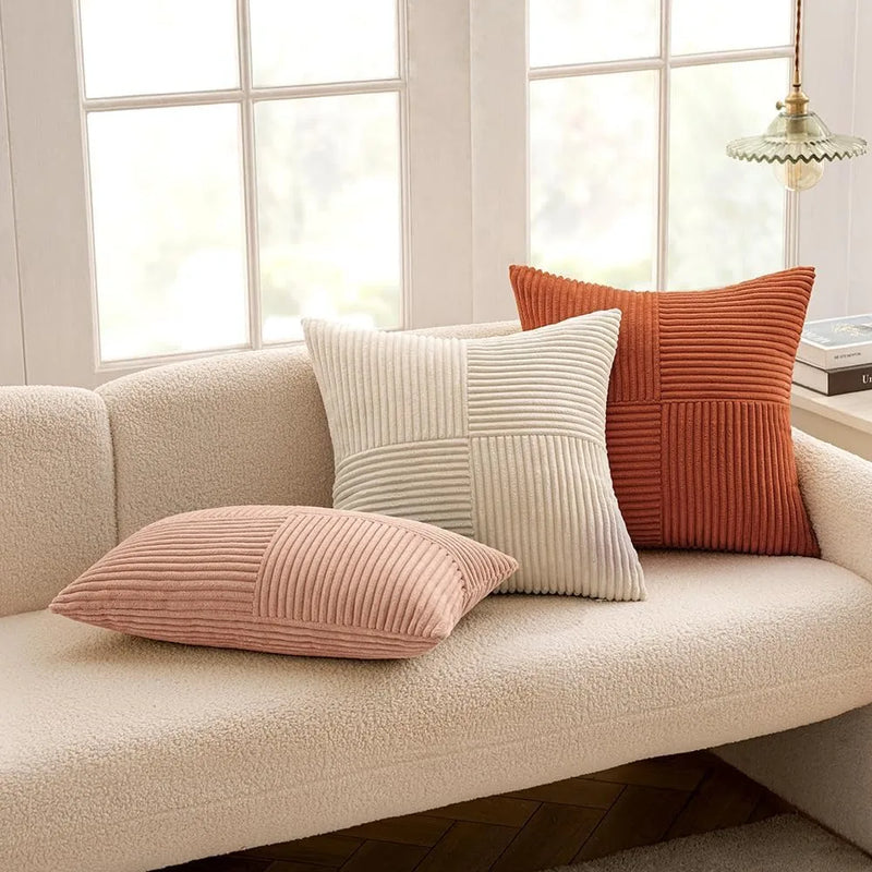 Axyaa Rust Boho Corduroy Throw Pillow Cover 18x18 Inch Terracotta Accent Case