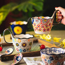 Axyaa Ceramic Handlebar Cup 400ML - Hand Drawn, Couple Coffee Tea Mug