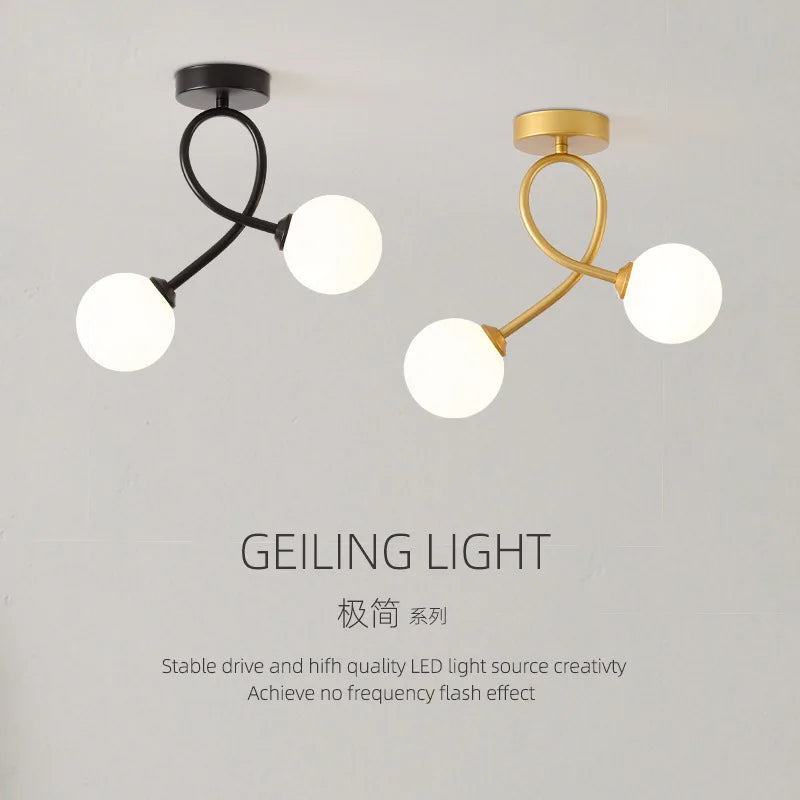 Axyaa Black Gold Glass Ceiling Light for Modern Minimalist Indoor Lighting