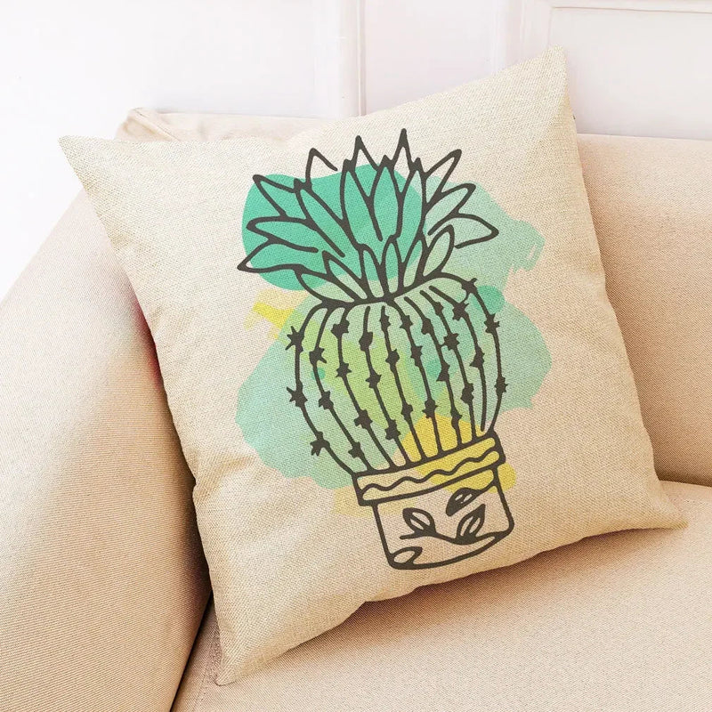 Axyaa Cactus Linen Pillowcase for Home Décor