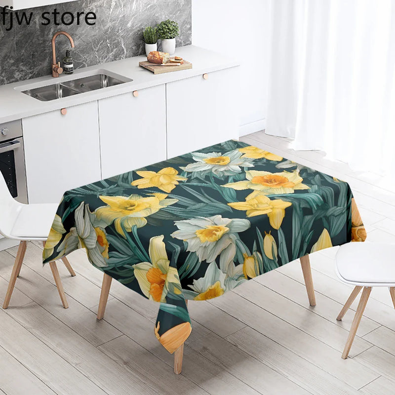 Tropical Plant Printed Waterproof Table Cloth for Kitchen & Restaurant by Axyaa