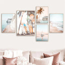 Coconut Tree Beach Surf Wall Art Canvas Print by Axyaa