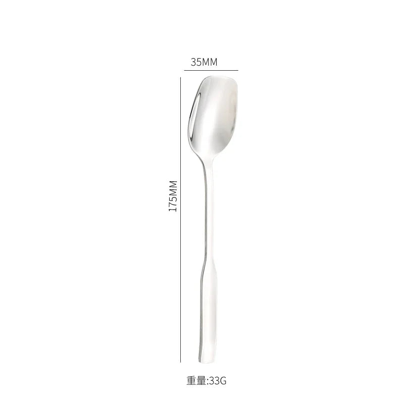 Axyaa Stainless Steel Long Handle Square Spoon Set for Dining and Desserts