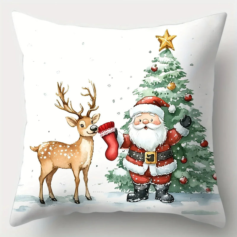 Axyaa Christmas Pillowcase Set - Tree, Snowman, Santa - 17.7" - Single-sided Print