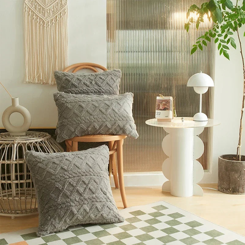 Axyaa Short Plush Geometric Pillow Cover Set for Stylish Home Decor