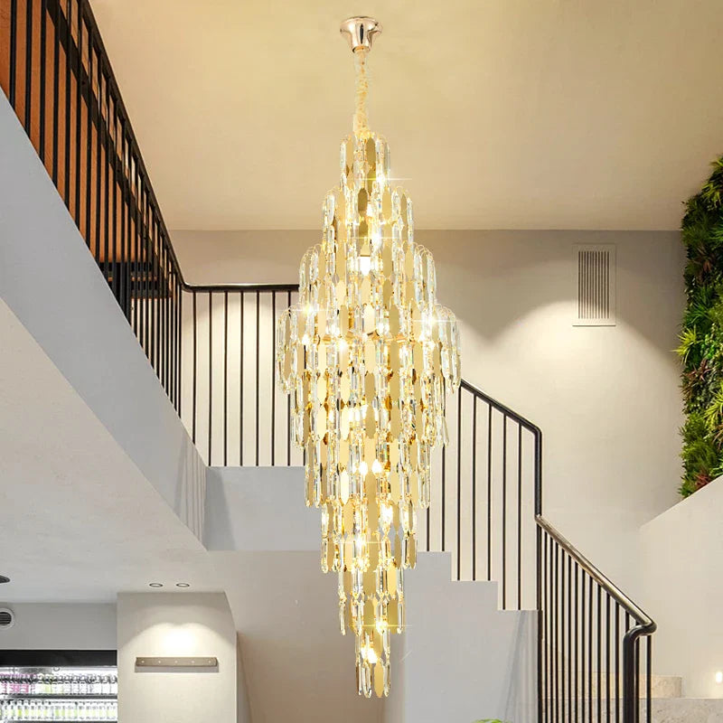 Axyaa Rotating Staircase Crystal Chandelier - Modern Duplex Design