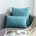 Axyaa Navy Blue Suede Pillow Cover with Green Woven Pattern - 45x45cm/30x50cm
