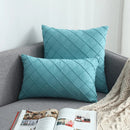 Axyaa Navy Blue Suede Pillow Cover with Green Woven Pattern - 45x45cm/30x50cm
