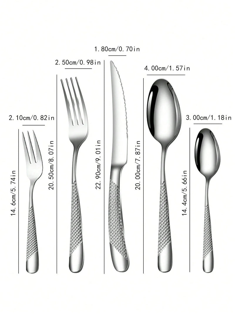 Axyaa Stainless Steel Silver High-End Star Diamond 30pc Tableware Set for Luxury Dining