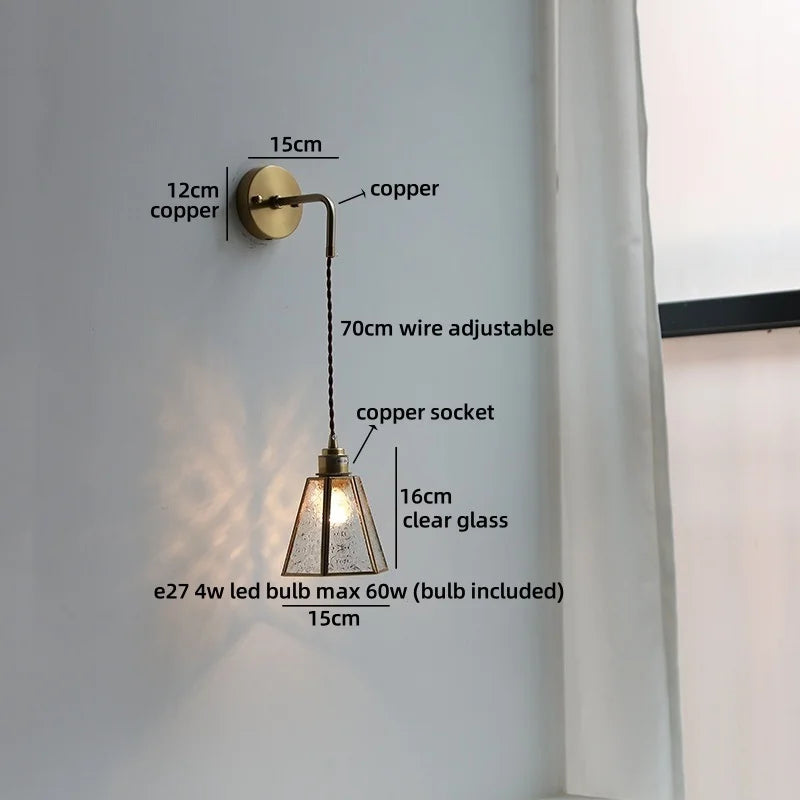 Axyaa Clear Glass LED Wall Lamp Gold Brass Finish Japan Style Home Décor