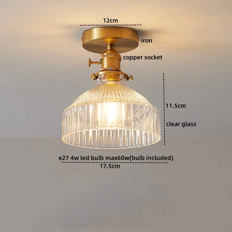 Axyaa Glass Copper LED Ceiling Light Fixture Simple Art Bedroom Living Room Chandelier