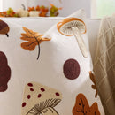 Axyaa Autumn Embroidered Pillow Cover with Maple Leaves, Mushrooms, Wheat, Ginkgo