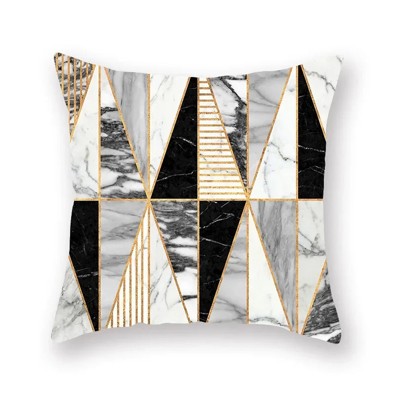Axyaa Luxury Gold Black Geometric Marble Stripe Pillowcase