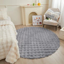 Axyaa Round Rabbit Plush Rug Gray White for Bedroom Living Room Kids Girls