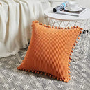 Axyaa Velvet Pillow Covers with Pom-poms - Orange Fall Decor for Sofa