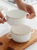 Axyaa Double Ear Ceramic Breakfast Bowl Soup Cup Dessert Cup