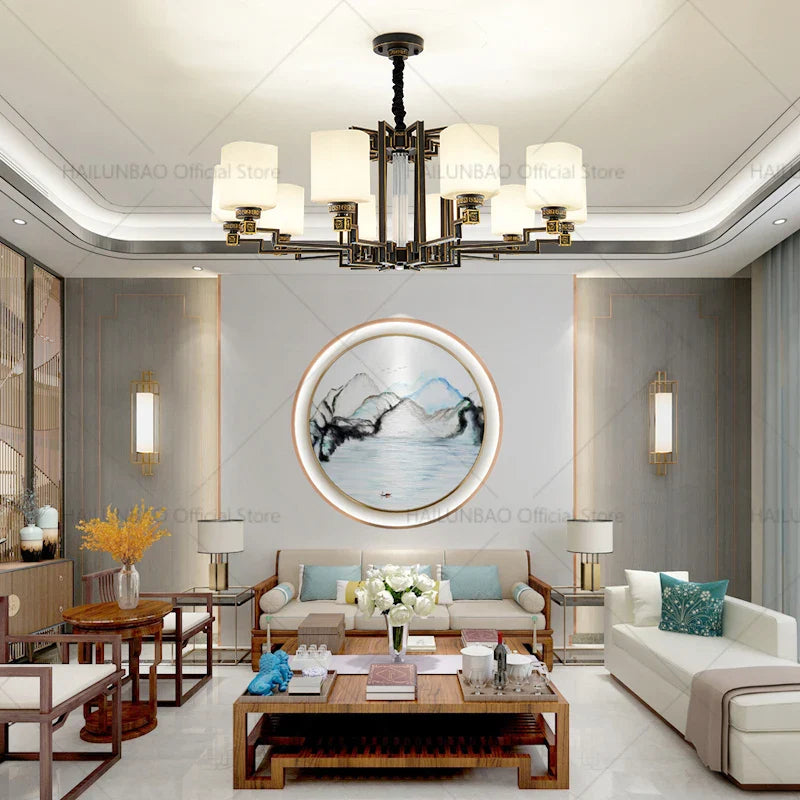 Axyaa Duplex Villa Living Room Chandelier - New Chinese High Jump Floor Lighting