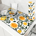 Axyaa Plant Leaf Lemon Kitchen Drying Mat - Quick Dry Absorbent Draining Pad