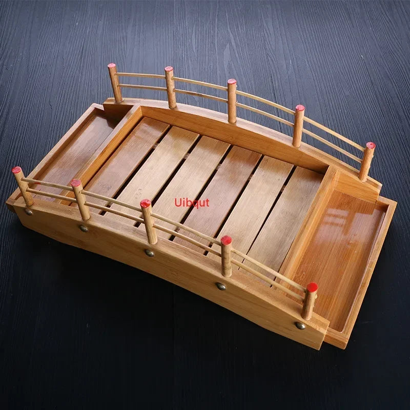 Axya Pine Sushi Bridge Boat Plate for Creative Table Setting