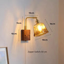 Axyaa Wooden Wall Sconce LED Bedside Lamp Glass Wall Lights Switch