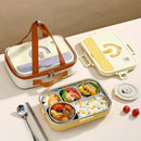 Axyaa 4/5 Grids Stainless Steel Divided Lunch Box Set with Cutlery