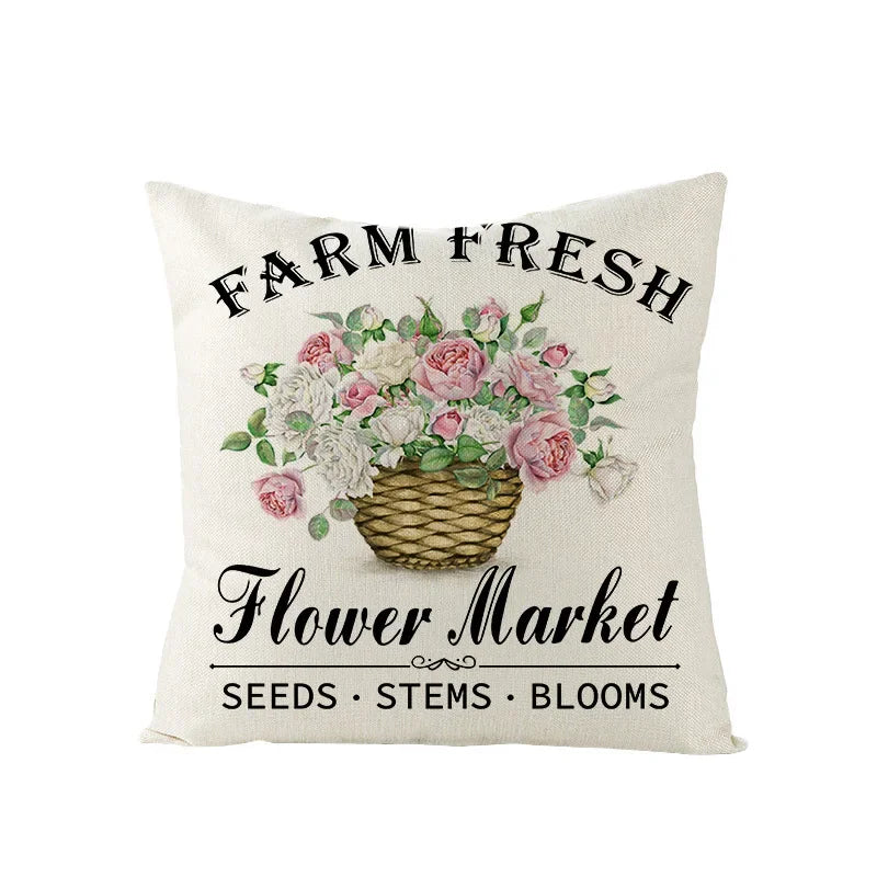 Pink Truck Flower Print Cushion Cover 45x45cm - Axyaa