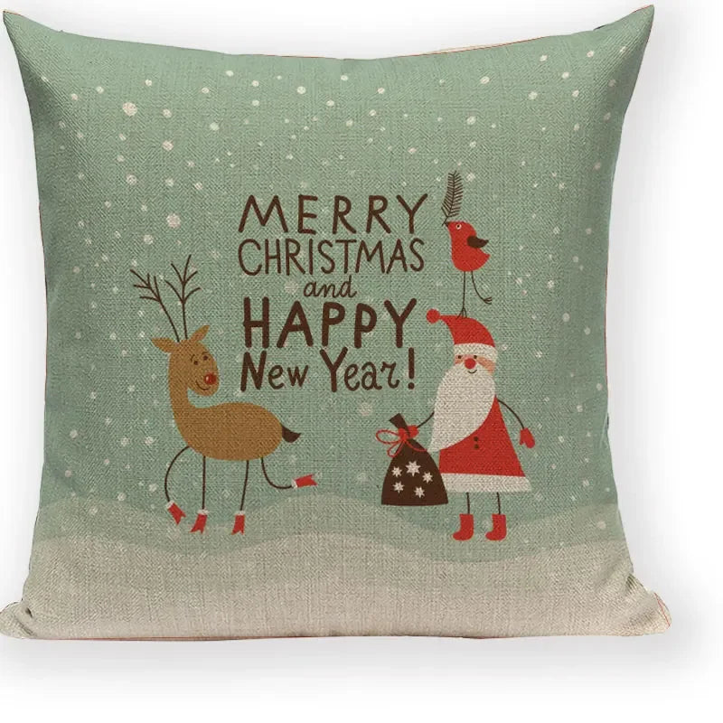 Axyaa Christmas Deer Throw Pillow Case - Festive Santa Claus Decor for Happy Holidays