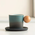 Axyaa Ceramic Coffee Set with Wooden Handle, Coarse Pottery, Retro Design