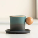 Axyaa Ceramic Coffee Set with Wooden Handle, Coarse Pottery, Retro Design