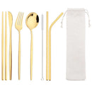 Axyaa Stainless Steel Travel Cutlery Set - Spoon, Fork, Chopsticks, Straw in Portable Case