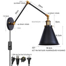 Axyaa Retro LED Wall Sconce Swing Arm Lamp, Black Industrial Vintage Iron Design